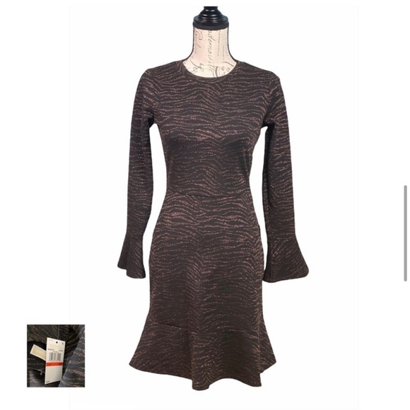 MICHAEL KORS NWT Caramel Animal Print Flounce Trim Dress - Picture 7 of 14